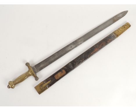 Prussian Gladius type brass hilted short sword, single edged blade marked 'Luneschloss Solingen', 56.5cm, brass hilt and fing