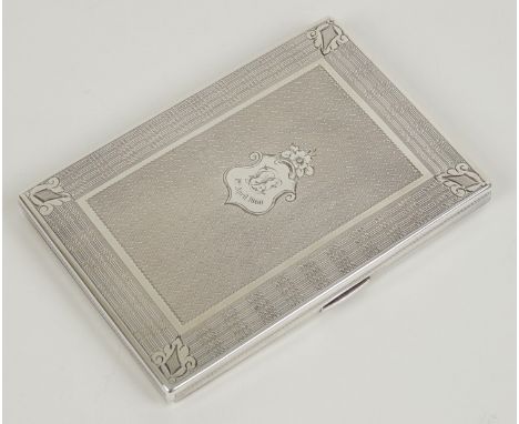 Victorian silver calling card case, maker FM, Birmingham 1859, engine turned decoration with monogrammed cartouche, dated 1st