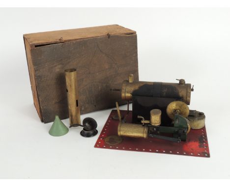 Bowman spirit fired stationary steam engine, original wooden box (Please note condition does not form part of the catalogue d