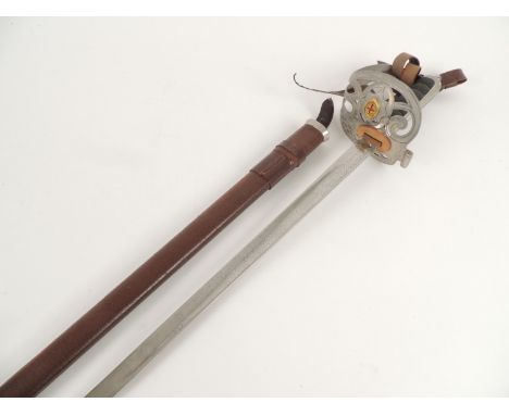 George V 1897 pattern officer's dress sword, by Batson of London, wired shagreen grip, basket hilt with badge centred with St