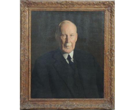 Stanley Reed (1908-78), Portrait of a gentleman, half length in a black jacket, oil on canvas, signed, 62cm x 51cm (Please no