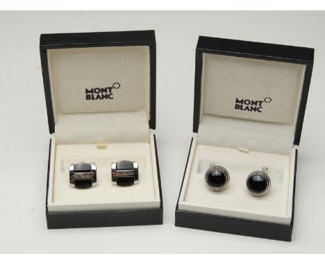 Two pairs of Mont Blanc black onyx cufflinks, in original boxes (Please note condition does not form part of the catalogue de
