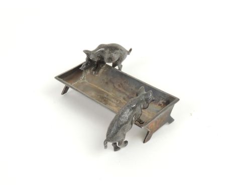 Edwardian silver novelty pin dish, by the Alexander Clark Manufacturing Company, London 1902, worked as two pigs at a trough,