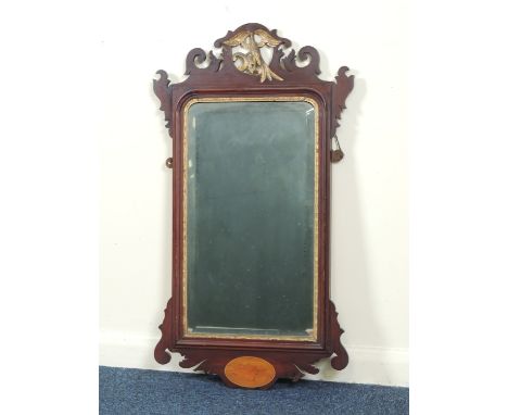 Mahogany and inlaid wall mirror in the Chippendale style, 19th Century, 89cm x 49cm (Please note condition does not form part