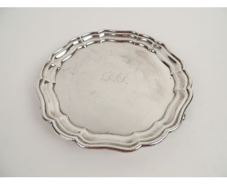 Mappin &amp; Webb silver waiter, London 1911, engraved with initials, 20cm diameter, weight approx. 283g (Please note conditi
