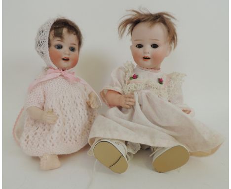 Heubach Koppelsdorf bisque headed doll, mould mark '300.5/0', sleeping eyes, composition bent limb body, 29cm; also another H