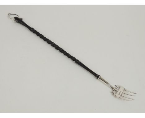 Edwardian silver mounted ebony toasting fork by Nathan &amp; Hayes, Chester 1906, 42cm (Please note condition does not form p