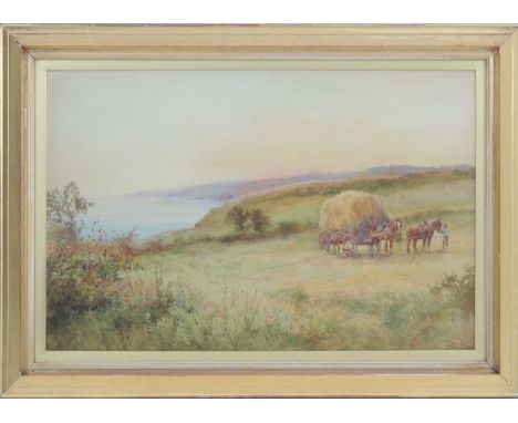Arthur Stanley Wilkinson (Circa 1860-1930), Coastal haymaking, signed watercolour, 33cm x 51cm (Please note condition does no