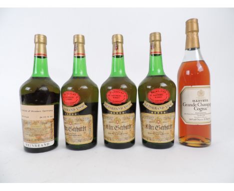 Alter Gerhardt VSOP cognac, 4 bottles; also a Harveys Grande Champagne cognac (5) (Please note condition does not form part o
