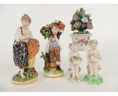 Pair of Bloor Derby figures of Gleaners, richly decorated in colours and gilt, painted mark and incised model number '123', h