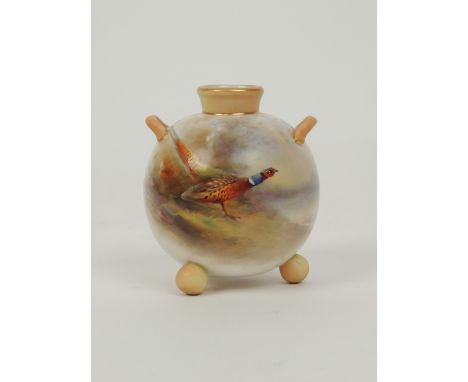 Royal Worcester globular vase, painted by Jas. Stinton, circa 1908, 9cm (Please note condition does not form part of the cata