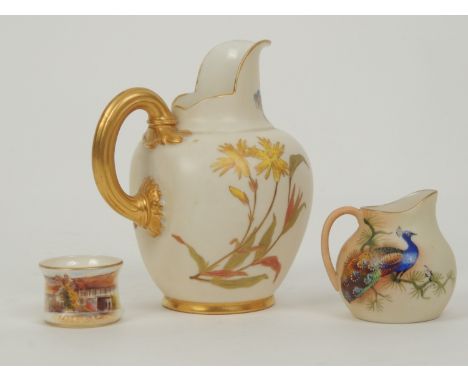 Royal Worcester flat back jug, circa 1892, floral decorated on an ivory ground,, height 13.5cm; also a Locke &amp; Co. Worces