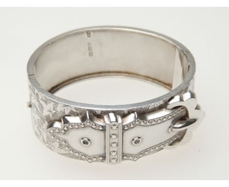 Victorian silver bangle, Birmingham 1884, belt form engraved with ivy leaves, cuff size 57mm, weight approx. 33g (Please note