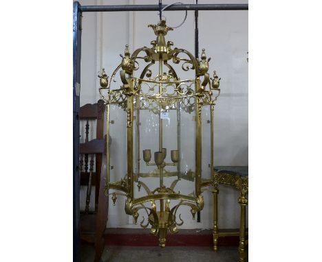 A large French style rococo revival ormolu lantern