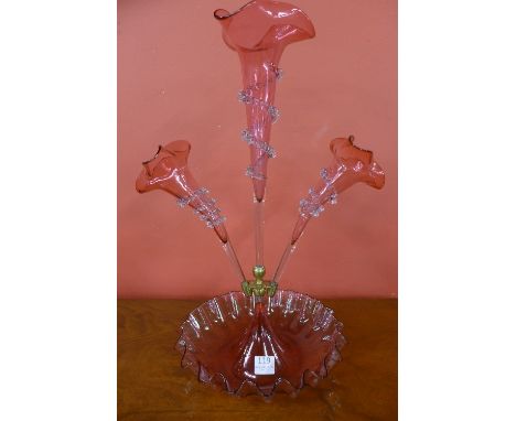 A Victorian cranberry glass epergne