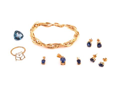 A pair of 9c yellow gold and kyanite oval stud earrings, together with a 9ct yellow gold mounted kyanite pendant, two smaller