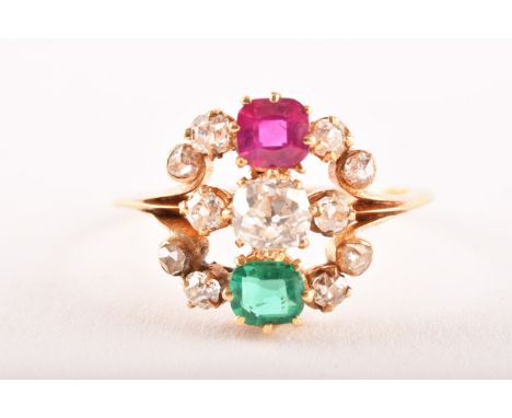 A late 19th century yellow gold cluster ring (unmarked, tested 22ct gold), featuring a cushion shape old mine diamond to the 