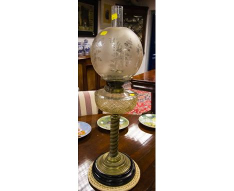 BRASS OIL LAMP WITH SHADE + CHIMNEY