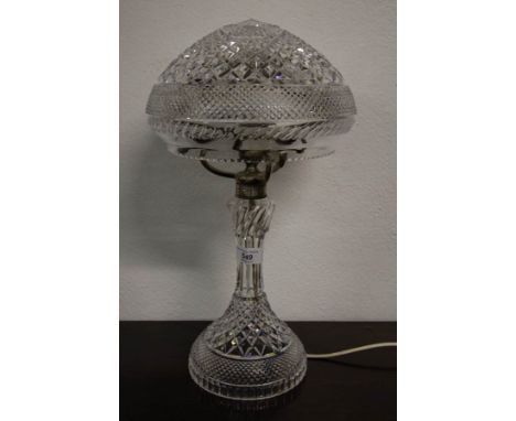 QUALITY CUT GLASS LAMP WITH MUSHROOM SHADE