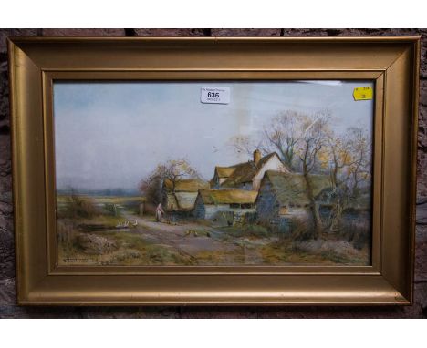 PRINT  IN GILT FRAME OF FARM SCENE SIGNED