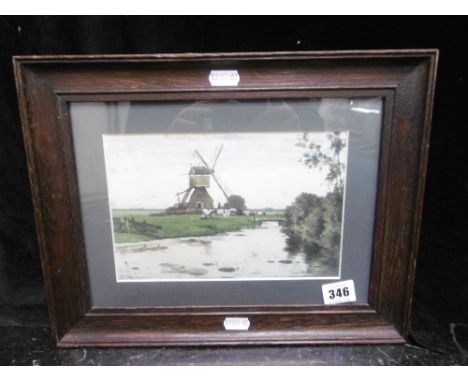 A Dutch watercolour landscape, windmill signed M Gidding 1963-1925
