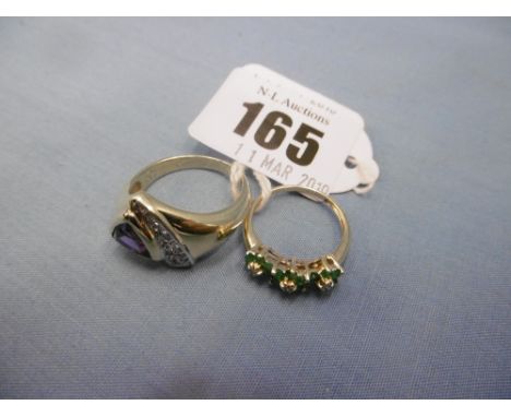 A 9ct emerald and diamond floral cluster ring and an A/F 9ct gold and amethyst and diamond dress ring