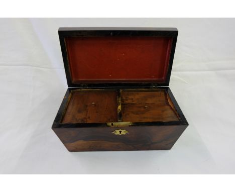 Regency Rosewood Sarcophagus-Shaped Tea Caddy with interior lids, 10”w x 6”h