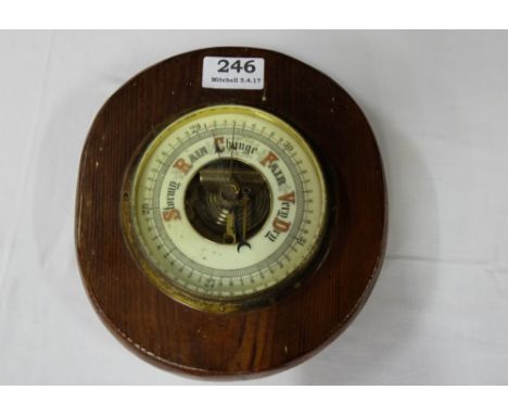 Wall barometer, in pitch pine frame, cream dial, 9” x 8
