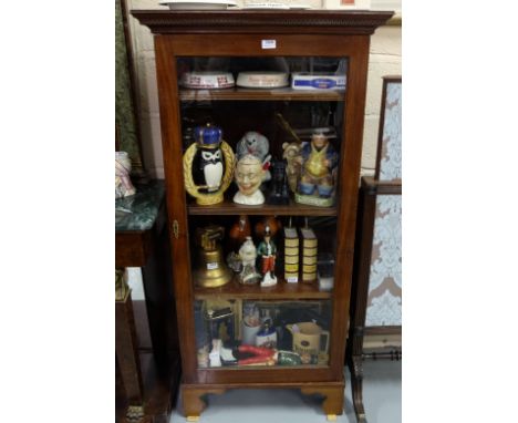 19thC Mahogany Floor Bookcase, the Greek Cornice over a single glass door with 3 adjustable shelves, on bracket feet, 24.5”w 