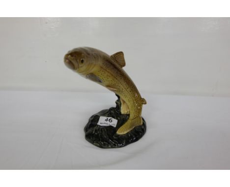 Beswick Table Ornament – a Trout, on a green natural base, 7”h (no chips) 