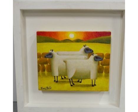 Graham Knuttel, “Sheep in Landscape”, oil on canvas, signed, 12”w x 10”h