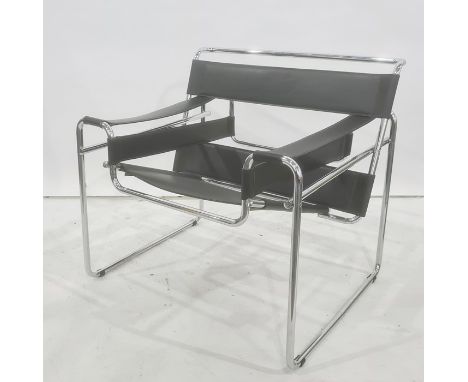 Wassily - style chair in black leather and chrome Condition ReportMinor wear to the leather, some light scratches, generally 