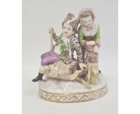 Dresden porcelain group of woodcutter and girl with brazier, 18cm high 