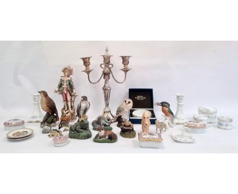 Royal Dux porcelain figure&nbsp;of a gentleman on grassy rockwork base, 31cm high, two continental porcelain bird models, qua