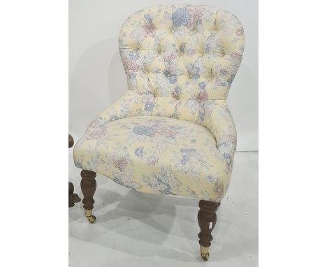 Modern chair with floral upholstery and button back 
