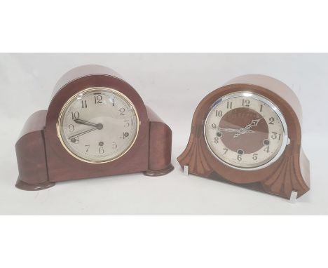 Walnut-cased Art Deco style mantel clock by Enfield, Arabic numerals to the dial and another mantel clock (2) 