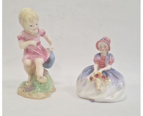 Royal Worcester porcelain figure of a child 'March', 16cm high and Royal Doulton miniature china figure 'Monica' (2) 