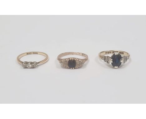 9ct gold, sapphire and diamond ring set oval sapphire and small stone (some missing and worn), a 15ct gold, sapphire and diam