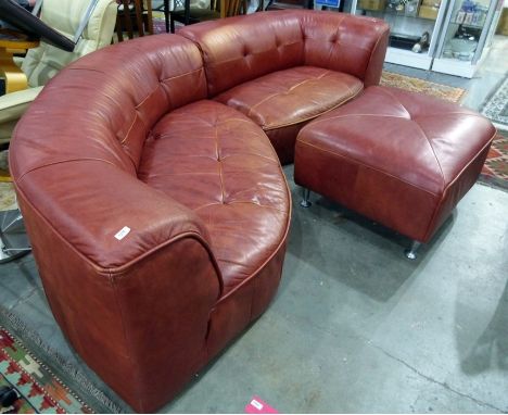 Modern red leather corner sofa and footstool (2) Condition ReportThe sofas are in fair condition, there is some rubbing to th