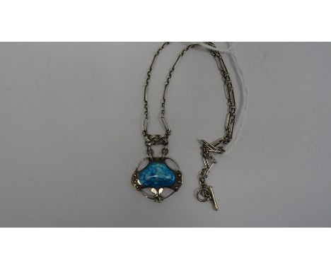 Edwardian silver and enamel pendant drop necklace in blue, green and turquoiseCondition ReportEnamel is in good condition.  S