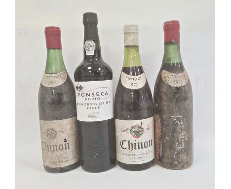 One bottle of Fonseca Porto Reserve ruby port, two bottles 1973 Chinon Aug. Hellmers &amp; Sons Ltd, London, one unnamed bott