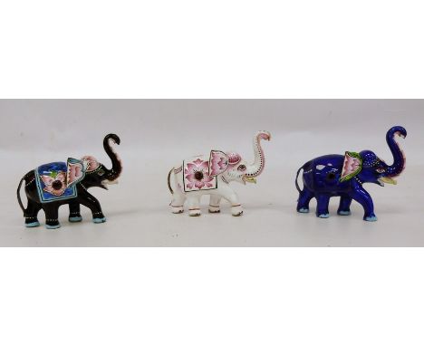 Three 20th century enamel models of elephants, each 6cm high (3) 