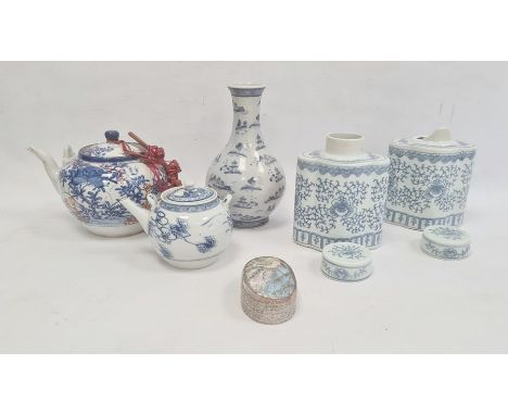 Chinese porcelain baluster vase with underglaze blue motif, porcelain teapot,&nbsp;floral painted, pair lidded canisters, qua