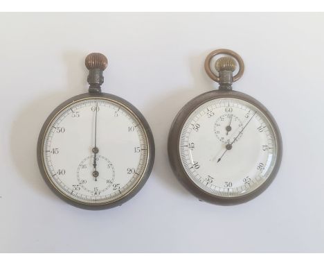 Steel-cased stopwatch with subsidiary seconds dial, button winding and another (2) Condition ReportOne does not.  One does bu