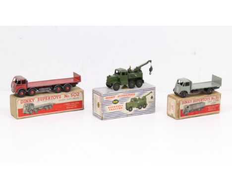 Dinky: A collection of three boxed Dinky Supertoys vehicles, to comprise: Foden Flat Truck, 502; Guy 4-Ton Lorry, 511; and Re