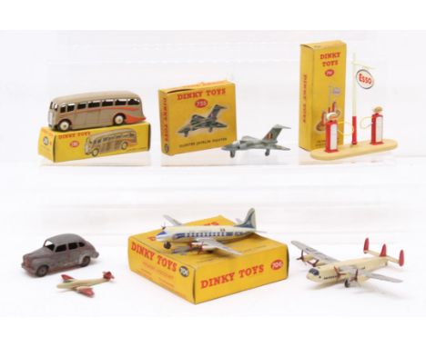 Dinky: A collection of assorted boxed Dinky Toys to comprise: Vickers Viscount Air Liner 706, Gloster Javelin Fighter 735, Pe