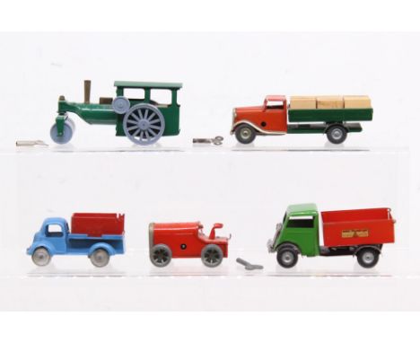 Triang Minic: A collection of four unboxed Triang Minic clockwork vehicles, to comprise: Delivery Lorry, working order; Steam