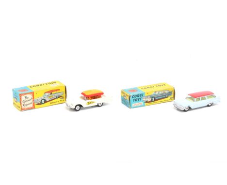 Corgi: A boxed Corgi Toys, Bermuda Taxi, Reference No. 430. White livery with red and yellow canopy. Original box, some sligh