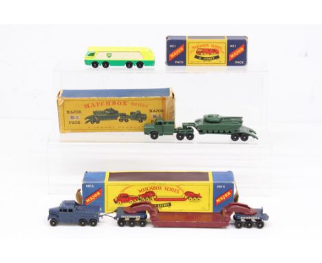 Matchbox: A collection of three boxed Matchbox Series vehicles to comprise: BP Petrol Tanker, Major Pack No. 1; Tank Transpor