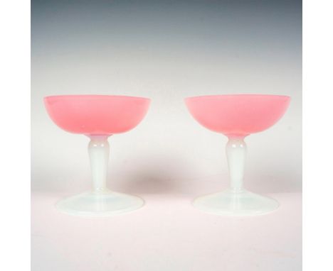 Includes 2 beautiful pink bowl with opalescent stem dishes. Issued: 20th centuryDimensions: 4.75"H x 4.75"dia.Manufacturer: S